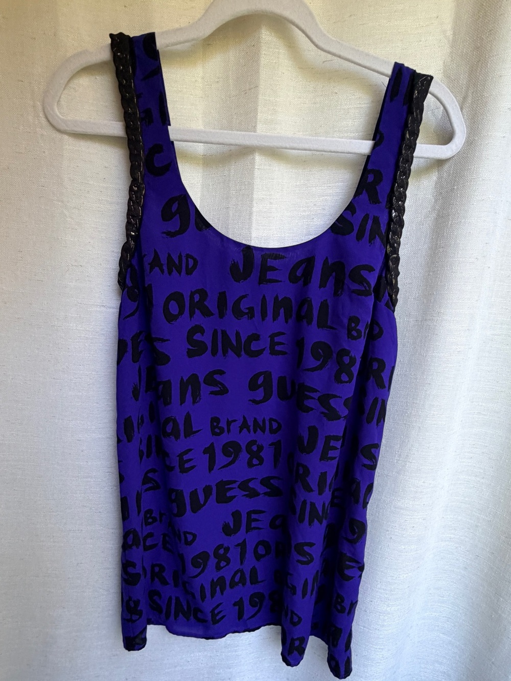 GUESS Purple Black Graphic Braided Chain Trim Tank Top Size S